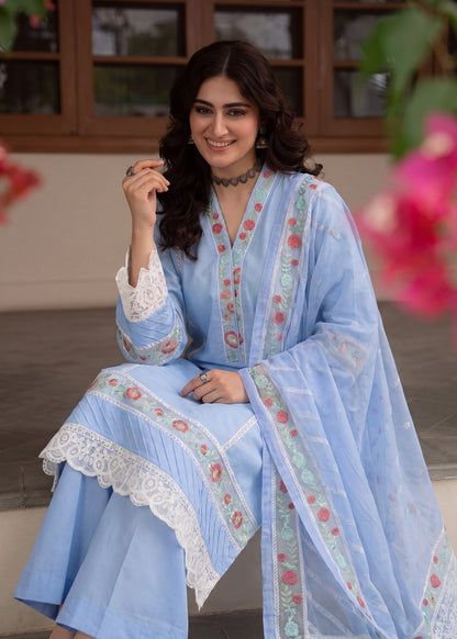 Sky Blue Embroidered Lawn Pakistani Suit Online in Dubai DXB UAE Abudhabi Meena Bazaar