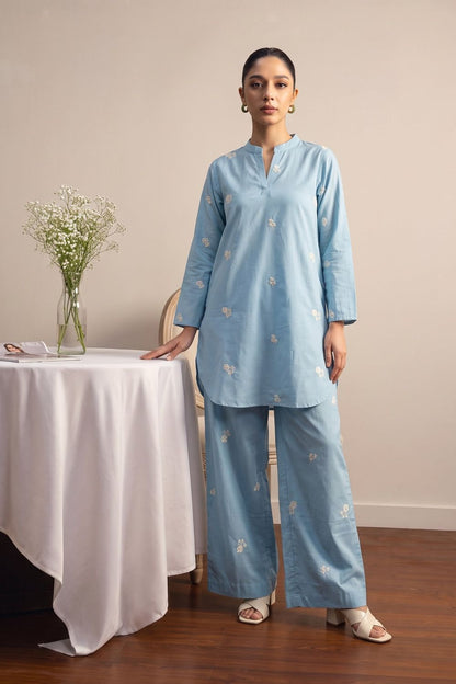 Sky Blue Embroidered Lawn Pakistani Suit Online in Dubai UAE Abudhabi Ajman Sharjah