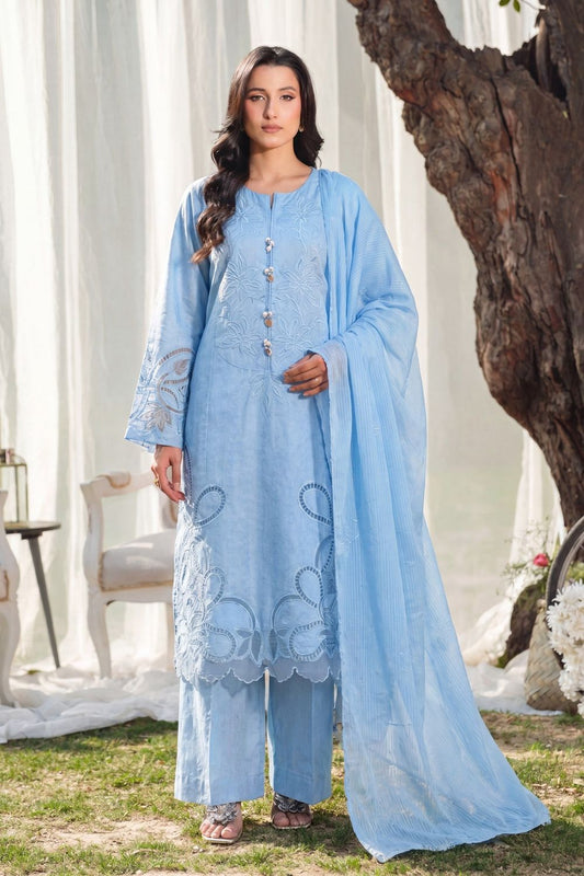 Sky Blue Embroidered Lawn Salwar Kameez Online in Dubai UAE Abudhabi Ajman Sharjah