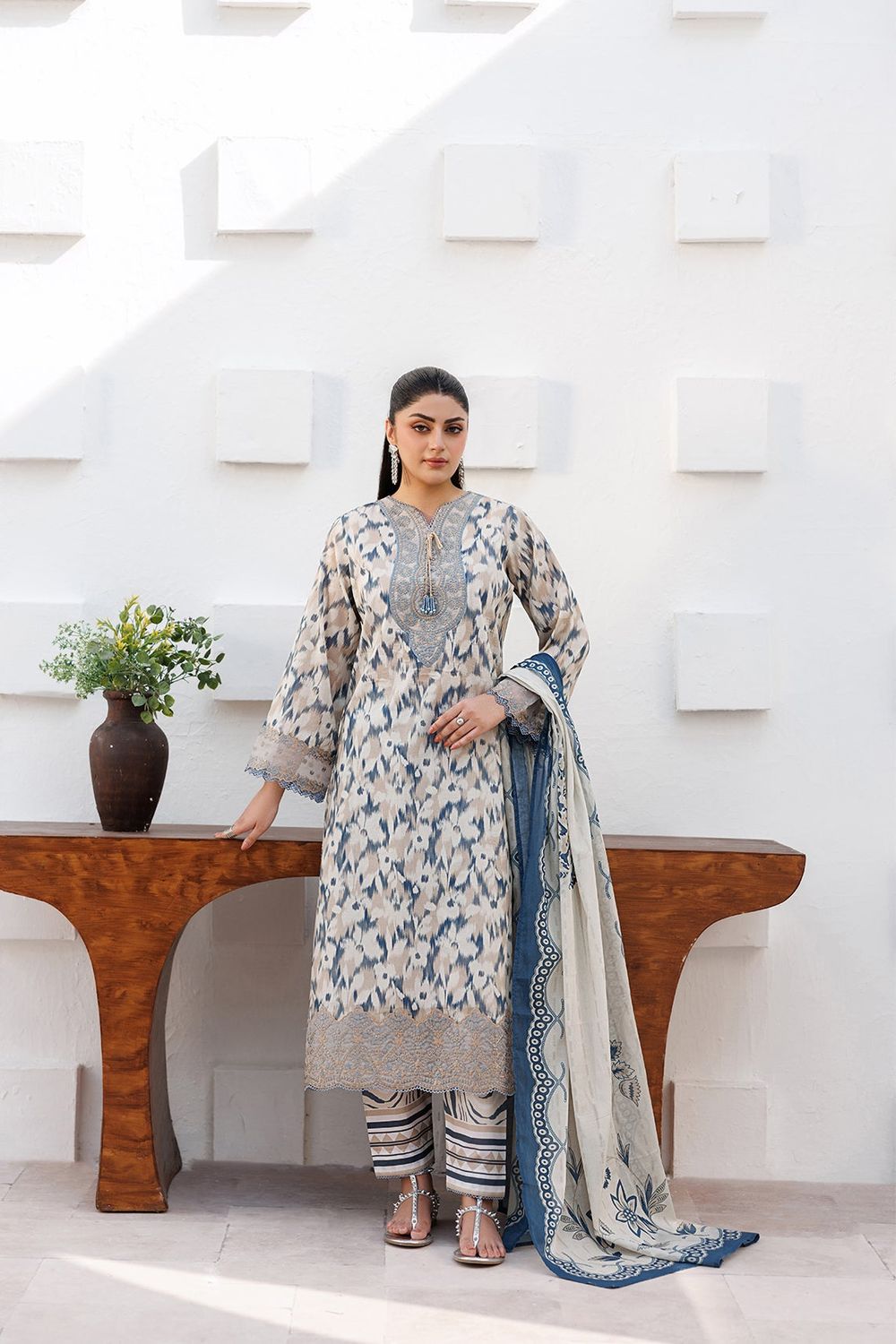Sky Blue Embroidered Lawn Salwar Kameez Online in Dubai UAE Abudhabi Ajman Sharjah