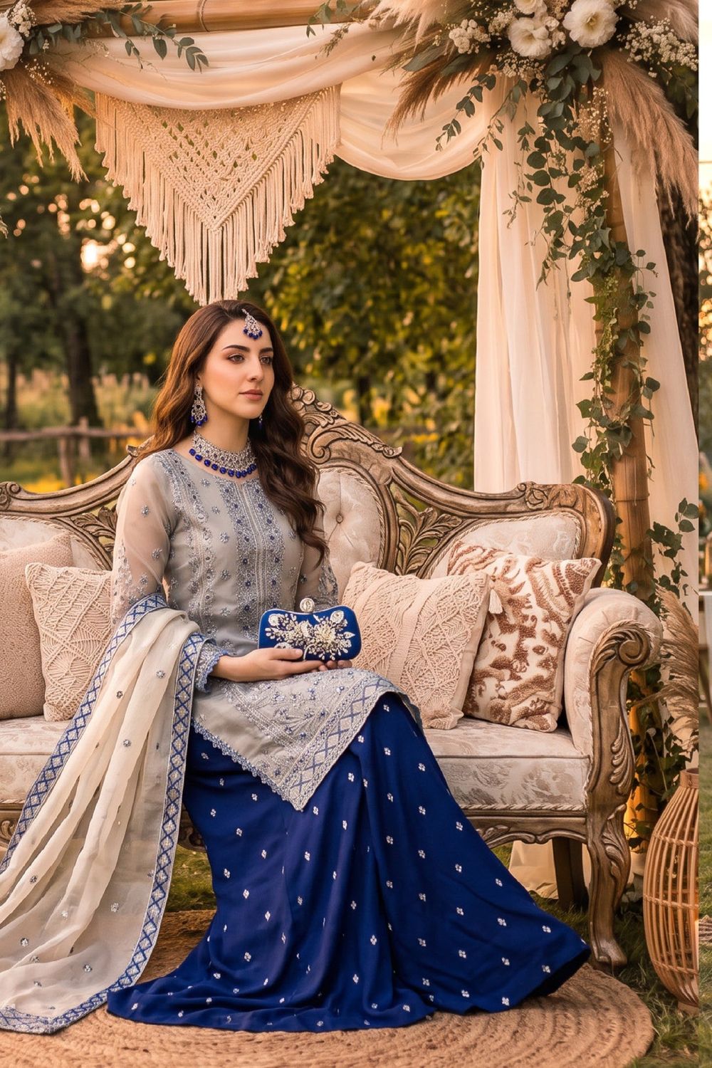 Sky Blue Embroidered Organza Pakistani Suit Online in Dubai UAE Abudhabi Ajman Sharjah