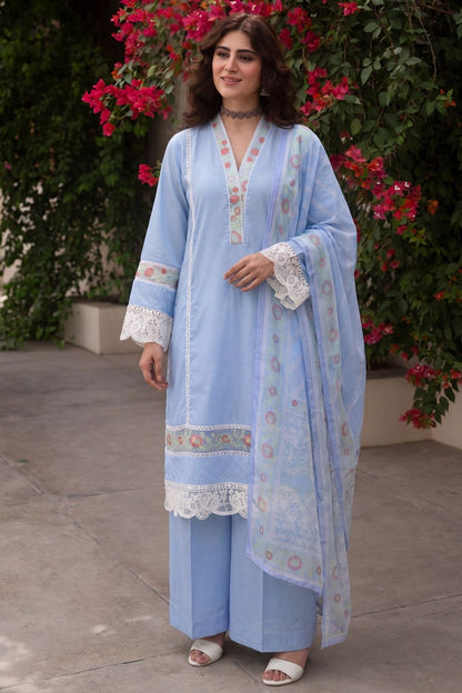 Sky Blue Embroidered Textured Lawn Salwar Kameez Online in Dubai UAE Abudhabi Ajman Sharjah