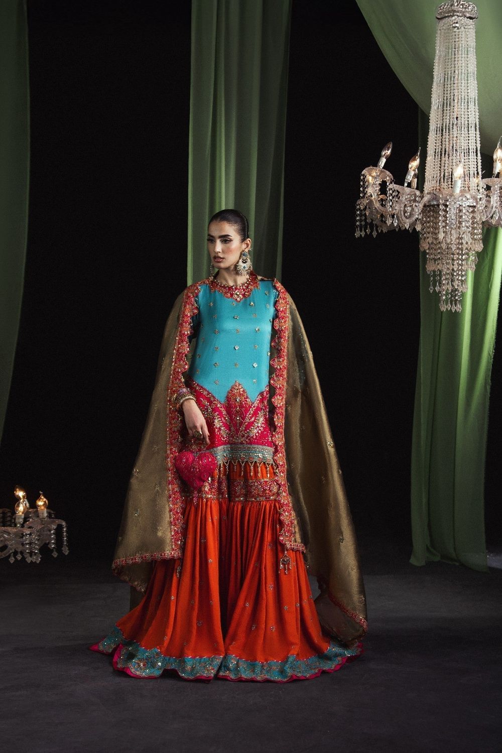 Sky Blue Embroidered Tussar Silk Gharara Online in Dubai UAE Abudhabi Ajman Sharjah