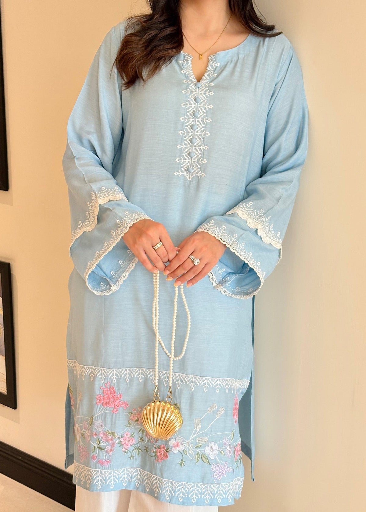 Sky Blue Embroidered Viscose Raw Silk Designer Salwar Kameez Online in KSA Riyadh Saudi Arabia Oman Bahrain Qatar