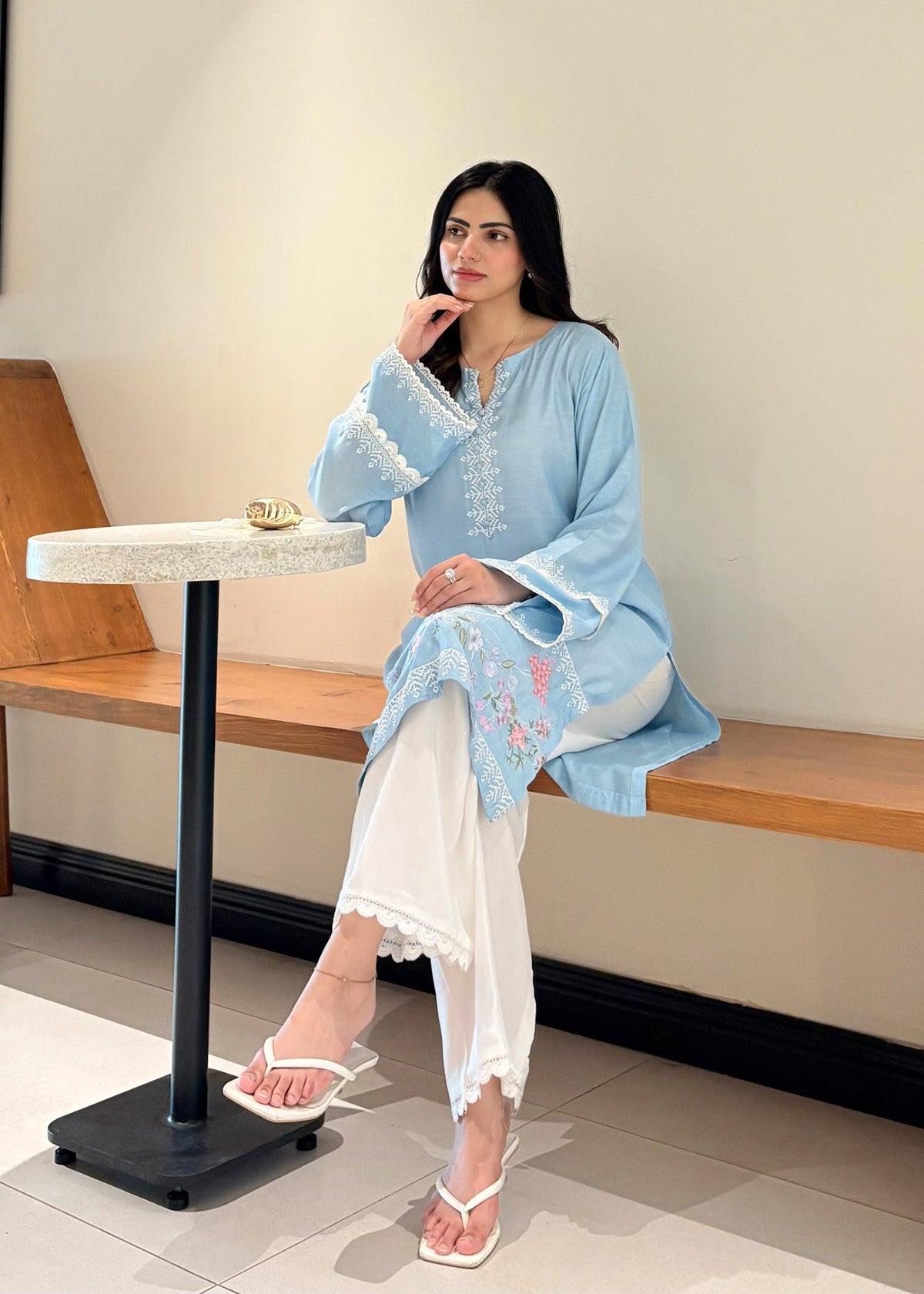 Sky Blue Embroidered Viscose Raw Silk Readymade Salwar Suit Online in Sri Lanka India Australia
