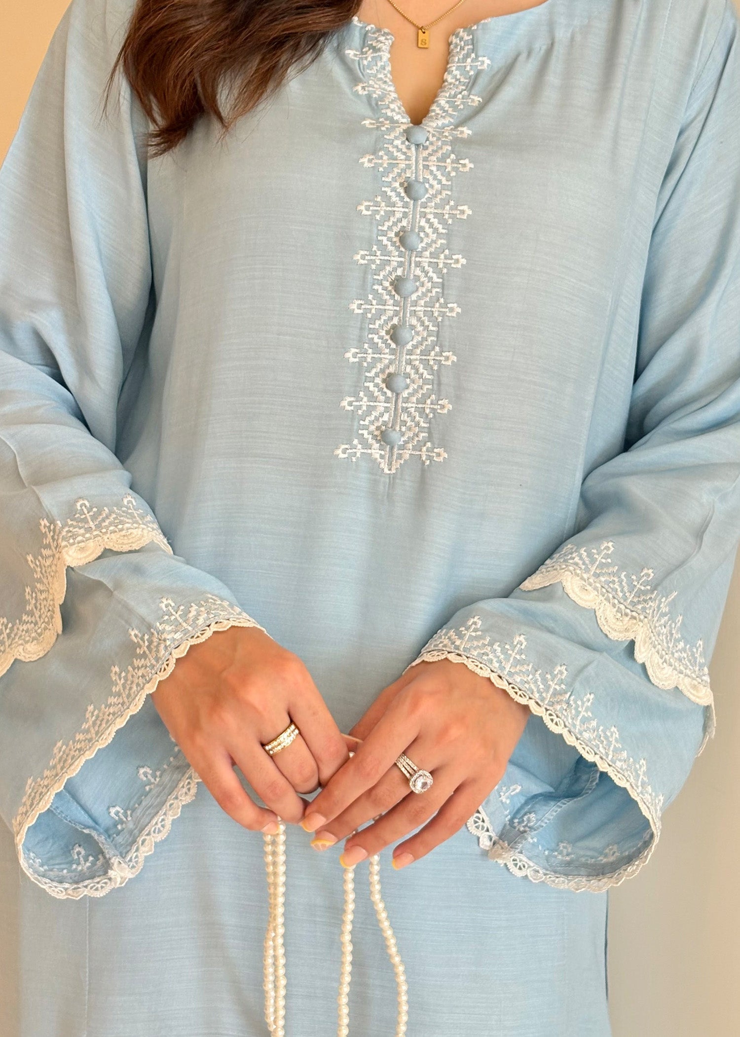 Sky Blue Embroidered Viscose Raw Silk Salwar Suits for Women Online in Dubai UAE Abudhabi Ajman Sharjah