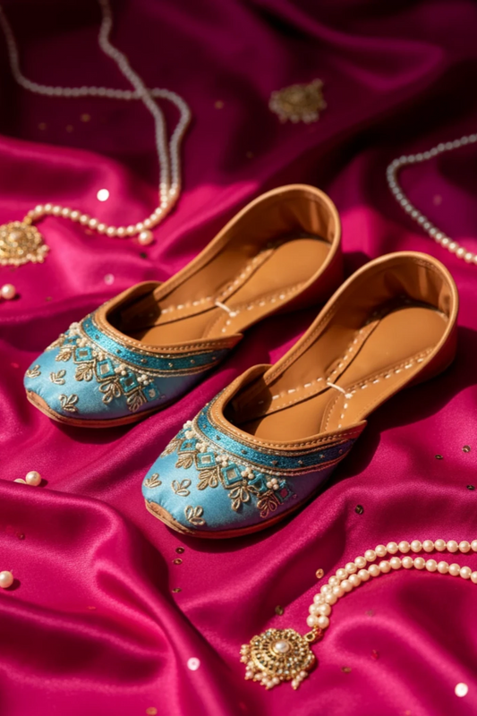 Sky Blue Handcrafted Khussa Jutti Online in Dubai UAE Abudhabi Ajman Sharjah