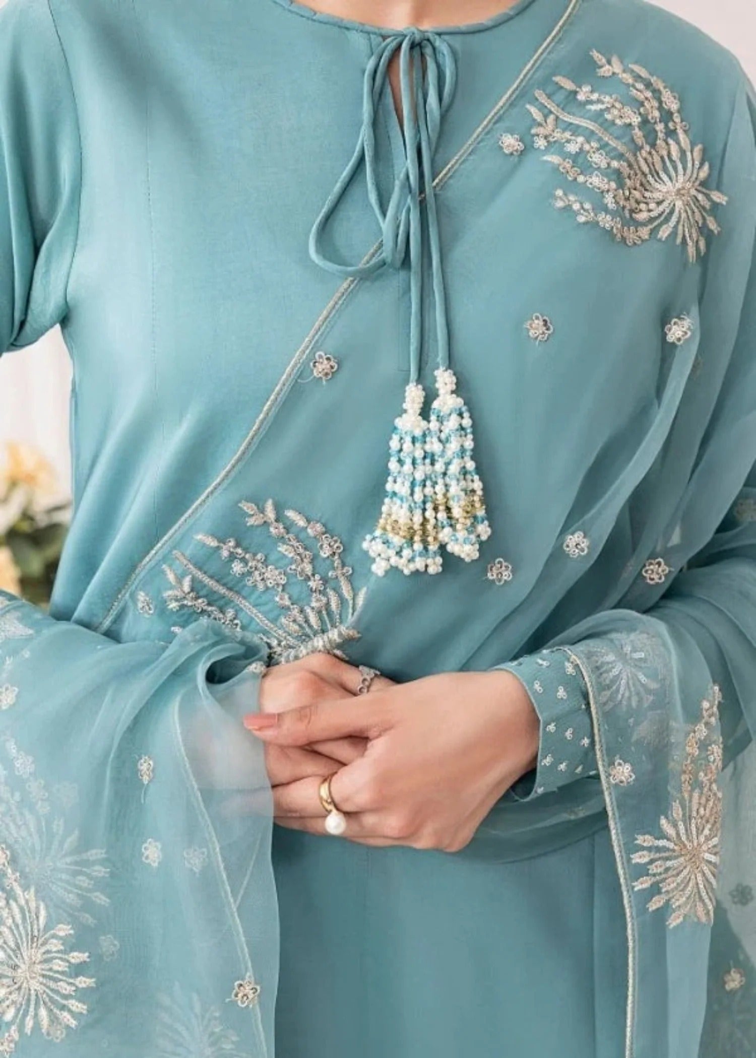 Sky Blue Khaddar Embroidered Kurta with Dupatta Online in Dubai DXB UAE Abudhabi Meena Bazaar
