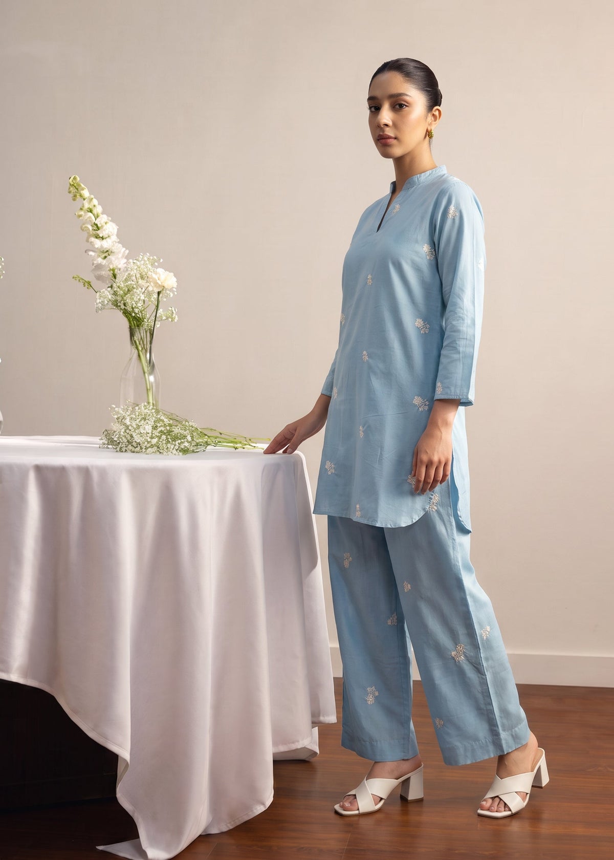 Sky Blue Lawn Embroidered Salwar Kameez Online in KSA Riyadh Saudi Arabia Oman Bahrain Qatar