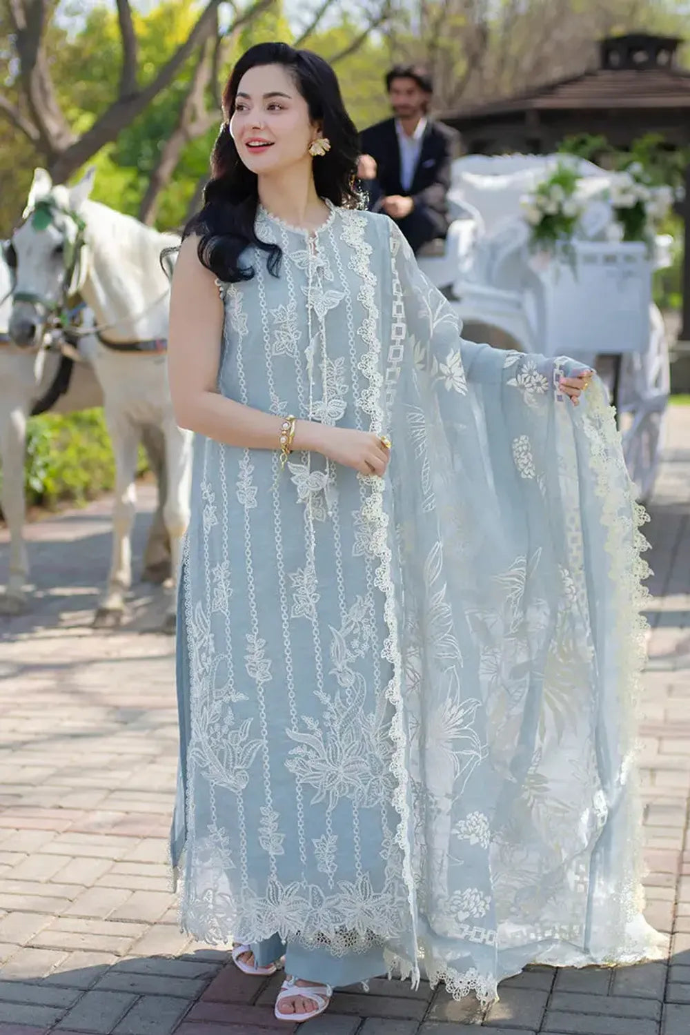 Sky Blue Lawn Formal Wear Suit Online in Dubai UAE Abudhabi Ajman Sharjah
