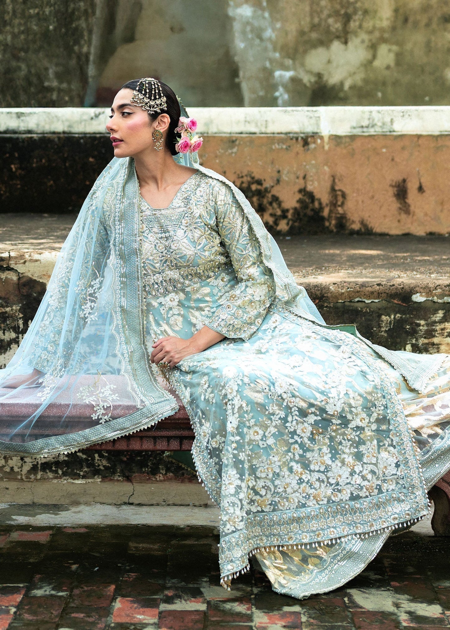 Sky Blue Net Lehenga Set With Dupatta Online in Dubai UAE Abudhabi Ajman Sharjah