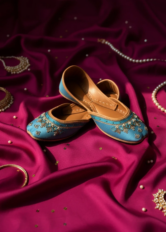 Sky Blue Pearl Beaded Khussa Mojari Online in Sri Lanka India Australia