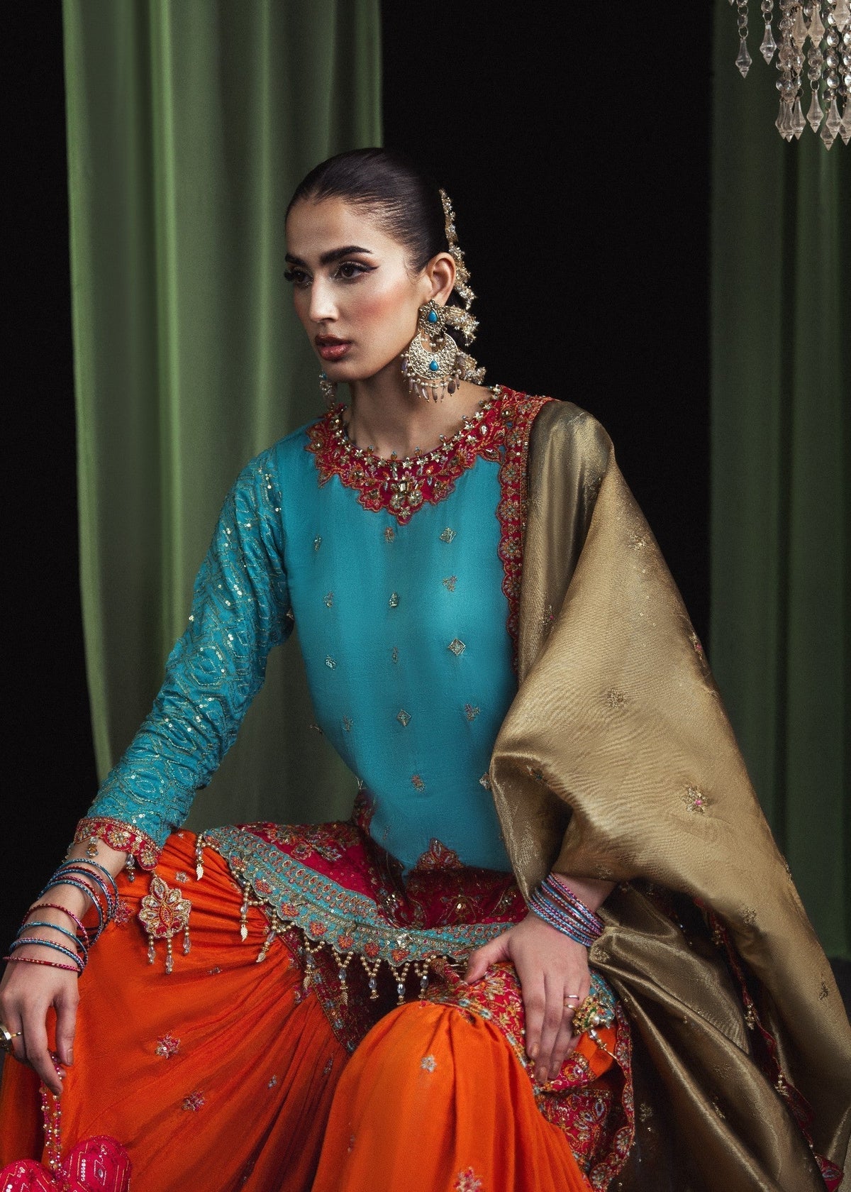 Sky Blue Tussar Silk Embroidered Gharara for Wedding Online in Sri Lanka India Australia