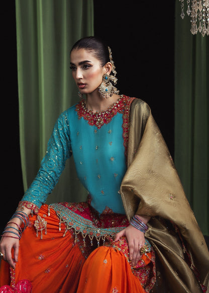 Sky Blue Tussar Silk Embroidered Gharara for Wedding Online in Sri Lanka India Australia
