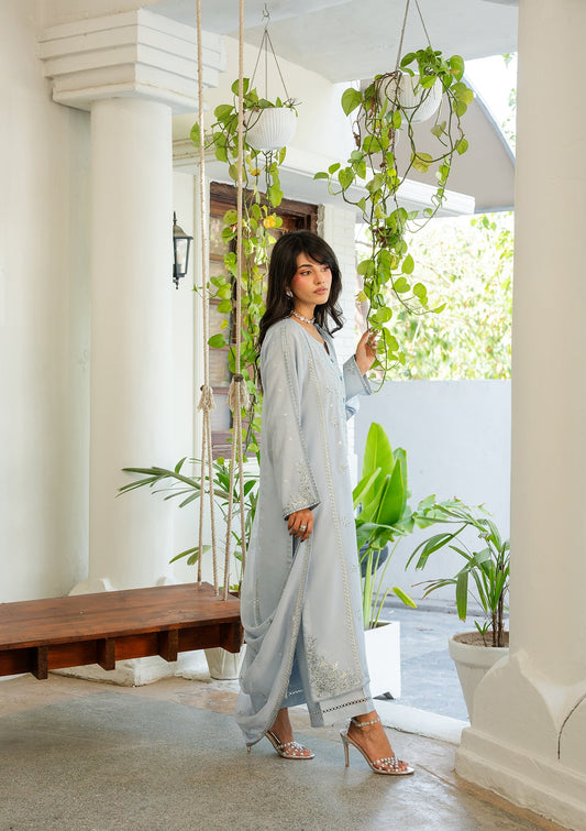 Sky Blue Viscose Embroidered 3 Piece Suit Online in Sri Lanka India Australia