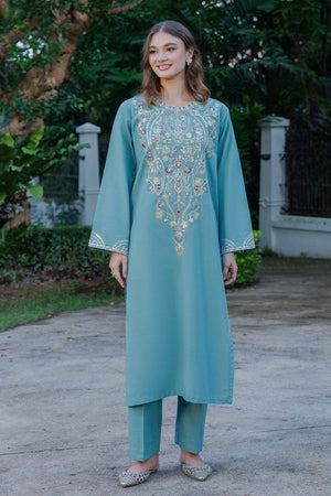 Sky Embroidered Khaddar Kurta Set Online in Dubai UAE Abudhabi Ajman Sharjah