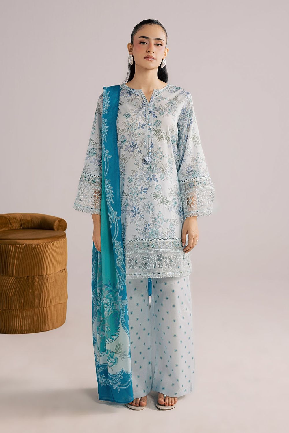 Sky Embroidered Lawn Suit Online in Dubai UAE Abudhabi Ajman Sharjah