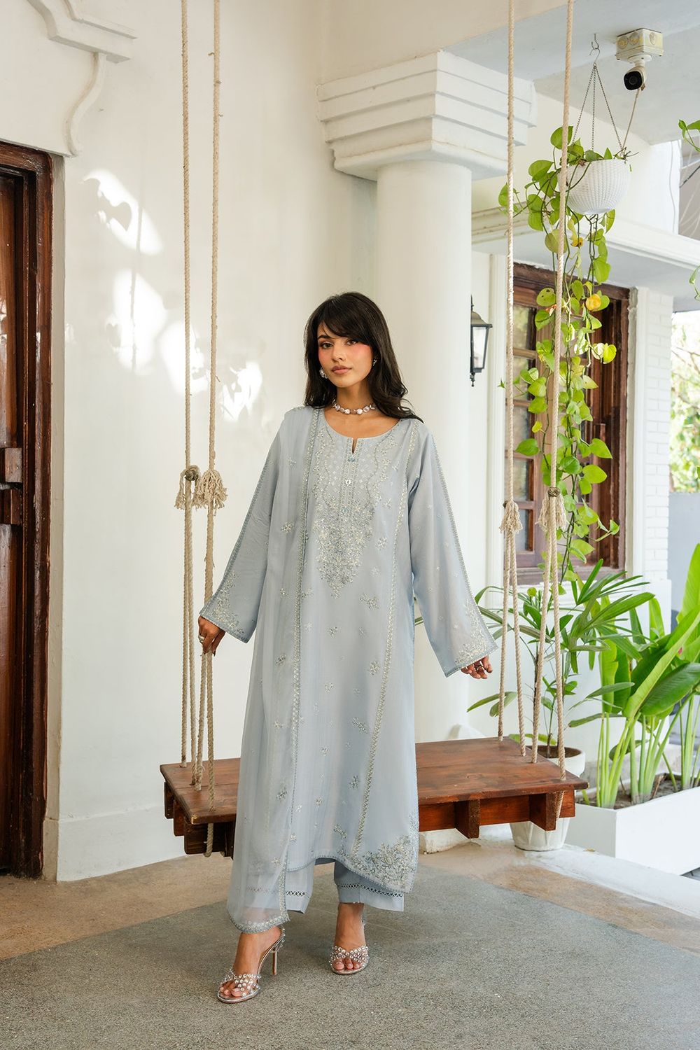 Sky Embroidered Viscose Salwar Suit Online in Dubai UAE Abudhabi Ajman Sharjah
