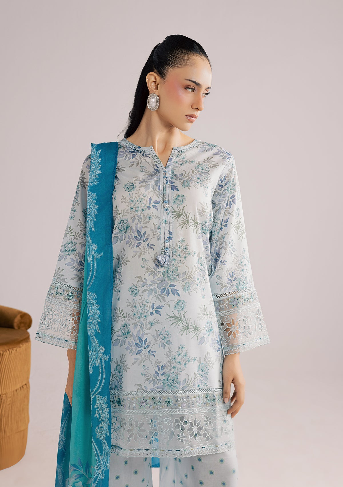 Sky Lawn Embroidered 3 Piece Suit Online in UK USA Canada