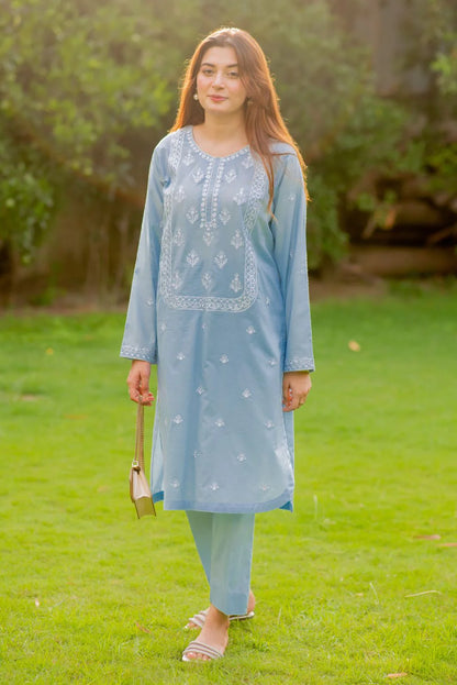 Cloudy Blue Kurta with Straight Pants