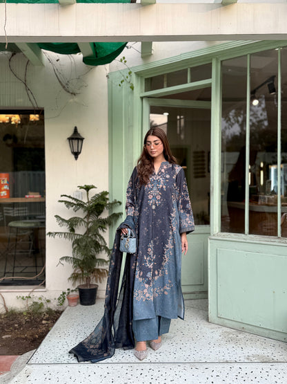 Slate Blue Digital Printed Lawn Shalwar Kameez Online in Sri Lanka India Australia