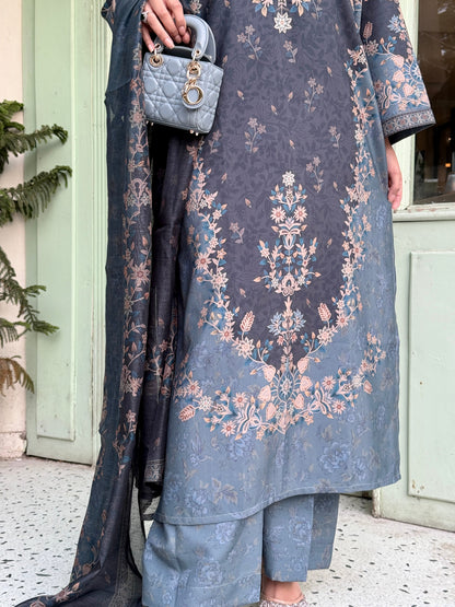 Slate Blue Lawn Digital Printed Pakistani Suit Online in KSA Riyadh Saudi Arabia Oman Bahrain Qatar
