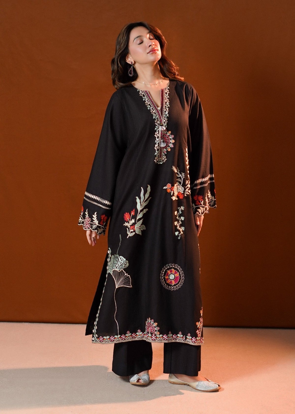 Black Khaddar Kurta Set Online in Dubai UAE Abudhabi Ajman Sharjah