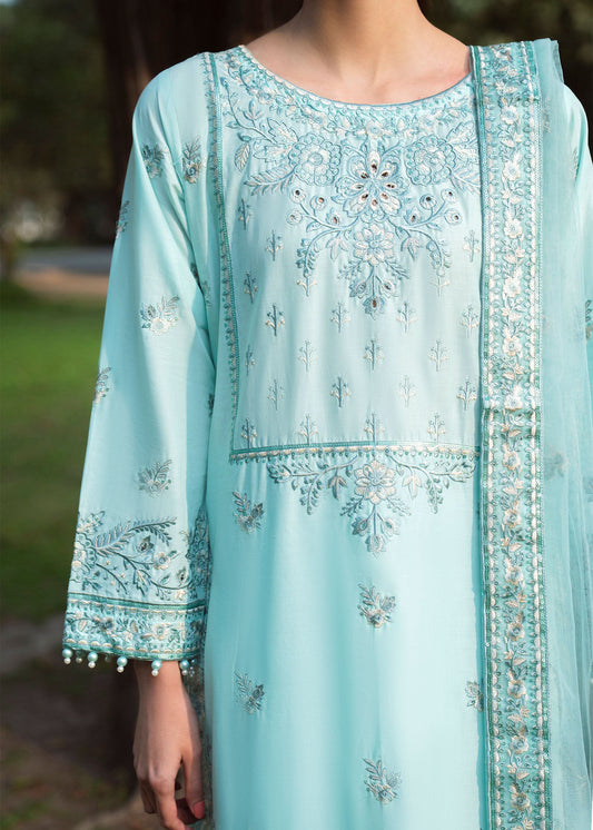 Soft Blue Embroidered Lawn Kurta Suit Online in Dubai DXB UAE Abudhabi Meena Bazaar