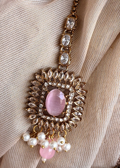 Soft Pink Metal Choker Necklace Set Online in UK USA Canada
