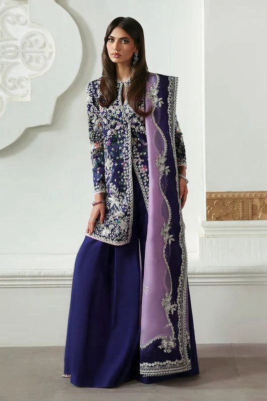 Soraya Blue Embroidered Chiffon Sharara Gharara Online in Dubai UAE Abudhabi Ajman Sharjah