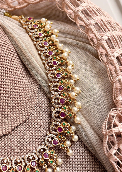 South Indian Necklace Set with Earrings and Tikka Online in UK USA Canada
