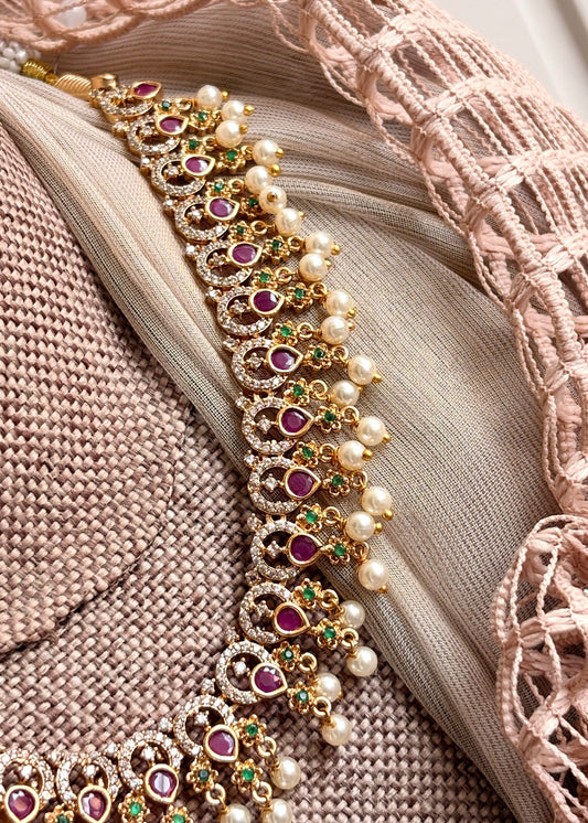 South Indian Necklace Set with Earrings and Tikka Online in UK USA Canada