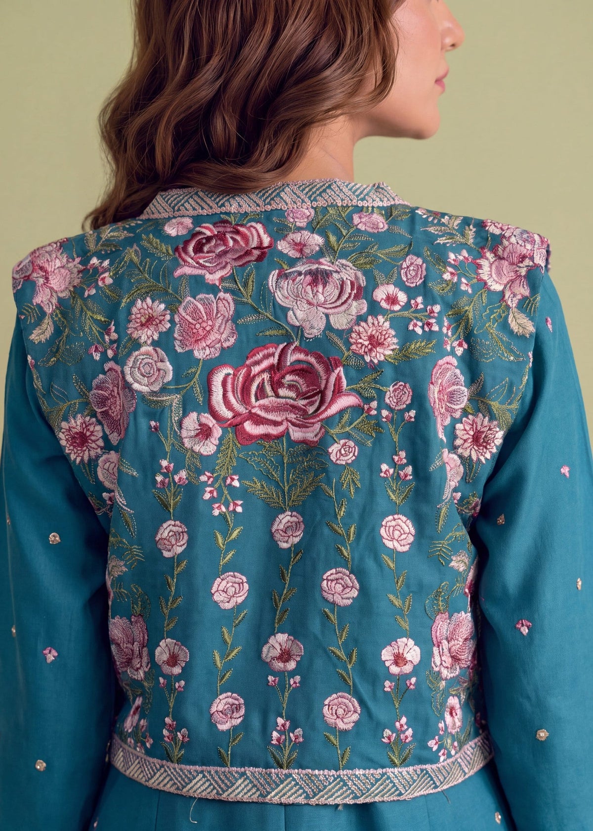 Steel Blue Dhanak A-Line Frock Pakistani Clothes Online in Sri Lanka India Australia