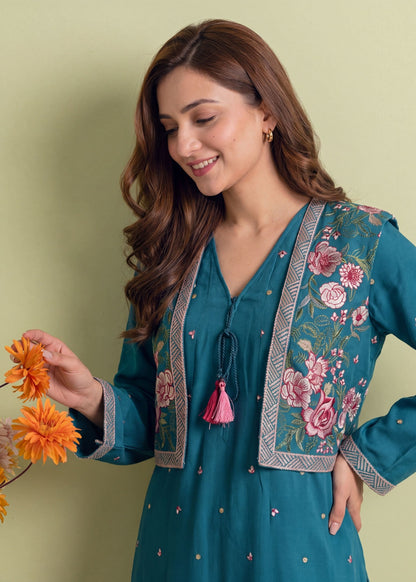 Steel Blue Dhanak Frock Suit Latest Pakistani Suits Online in Dubai UAE Abudhabi Ajman Sharjah