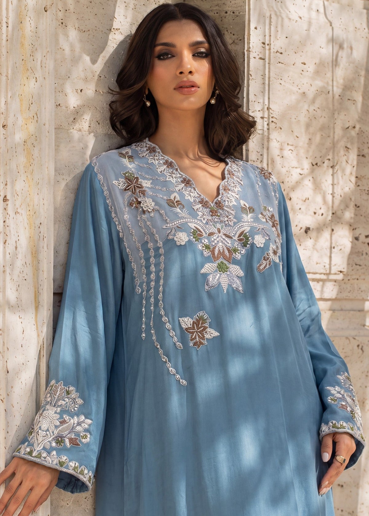 Steel Blue Embroidered Kaftan Online in UK USA Canada