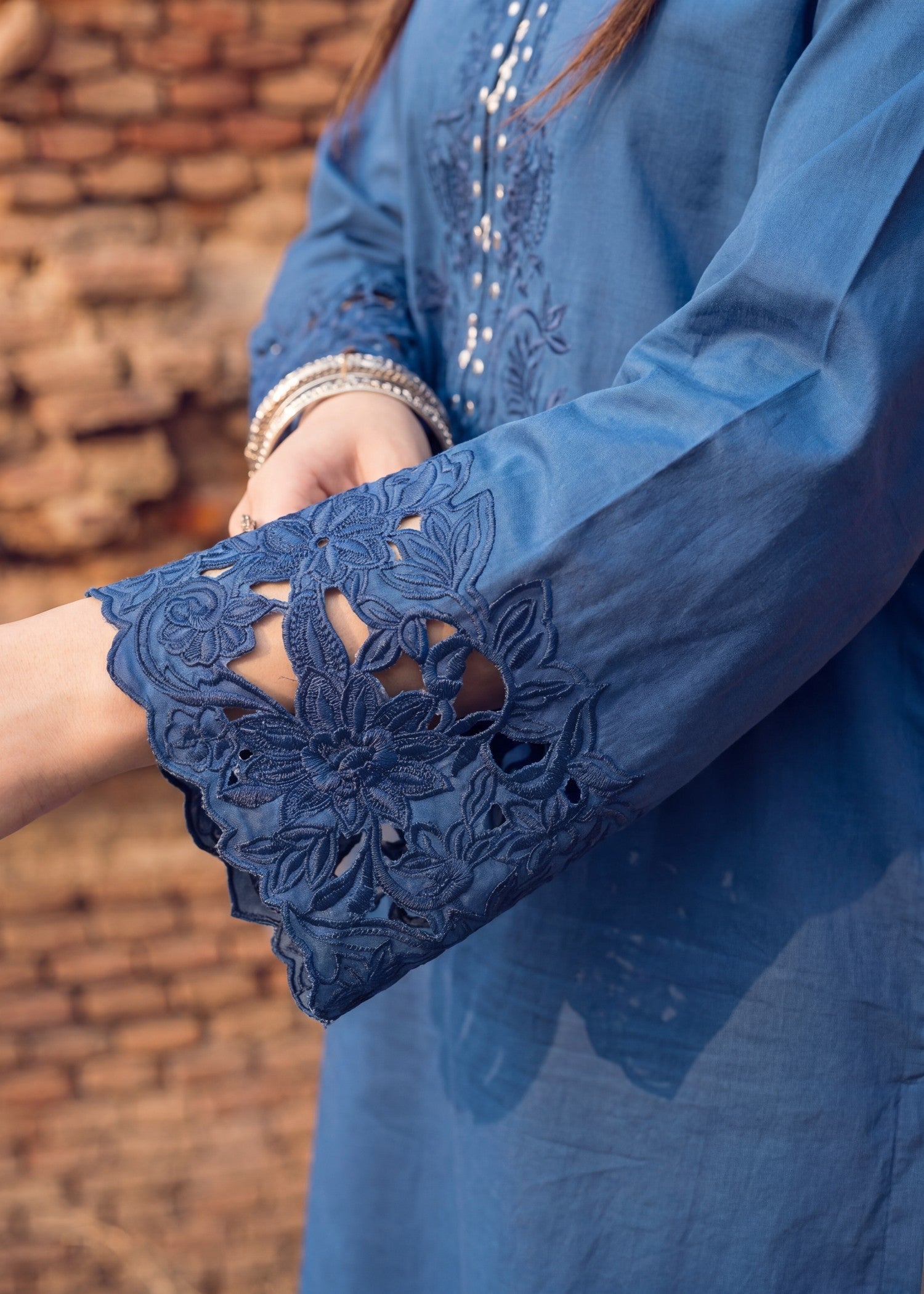 Steel Blue Embroidered Lawn Kurta Set for Women Online in Dubai UAE Abudhabi Ajman Sharjah