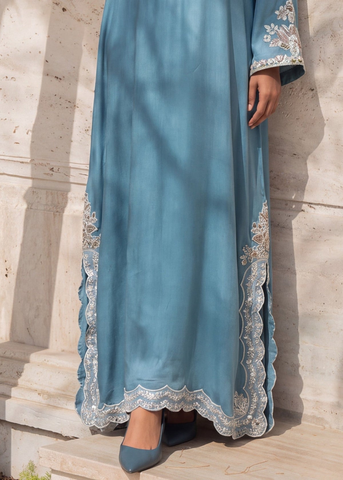 Steel Blue Embroidered Linen Kaftan Online in Dubai DXB UAE Abudhabi Meena Bazaar