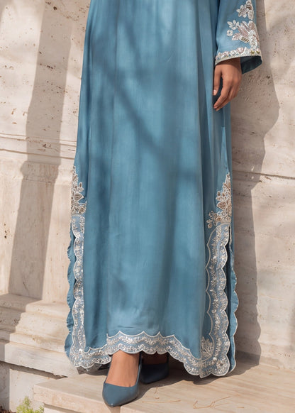 Steel Blue Embroidered Linen Kaftan Online in Dubai DXB UAE Abudhabi Meena Bazaar