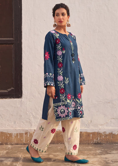 Steel Blue Lawn Salwar Suit for Women Online in Sri Lanka India Australia