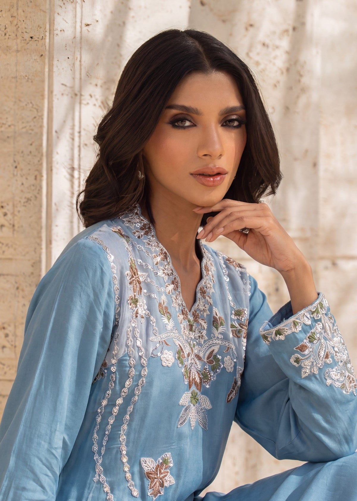 Steel Blue Linen Kaftan Online in Dubai UAE Abudhabi Ajman Sharjah