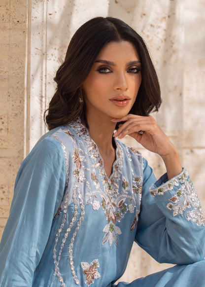 Steel Blue Linen Kaftan Online in Dubai UAE Abudhabi Ajman Sharjah