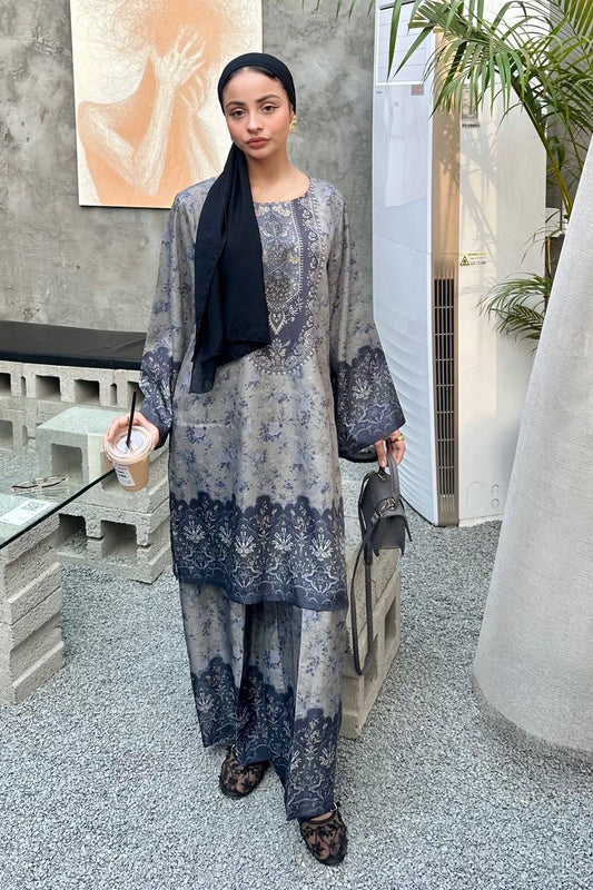 Steel Blue Viscose Raw Silk Co Ord Set Online in Dubai UAE Abudhabi Ajman Sharjah