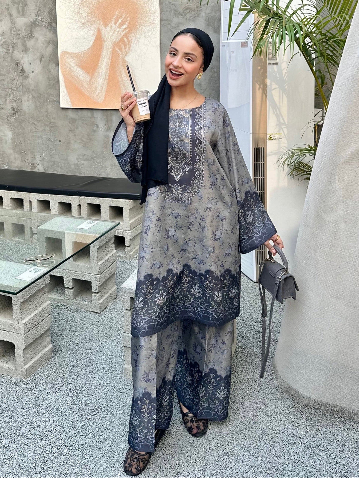Steel Blue Viscose Raw Silk Daily Wear Co Ord Set Online in Dubai DXB UAE Abudhabi Meena Bazaar