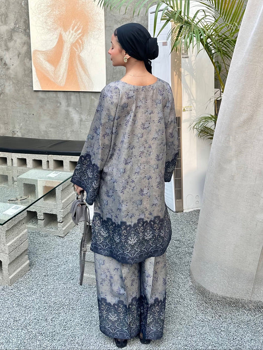Steel Blue Viscose Raw Silk Straight Trouser and Tunic Shirt Online in Sri Lanka India Australia