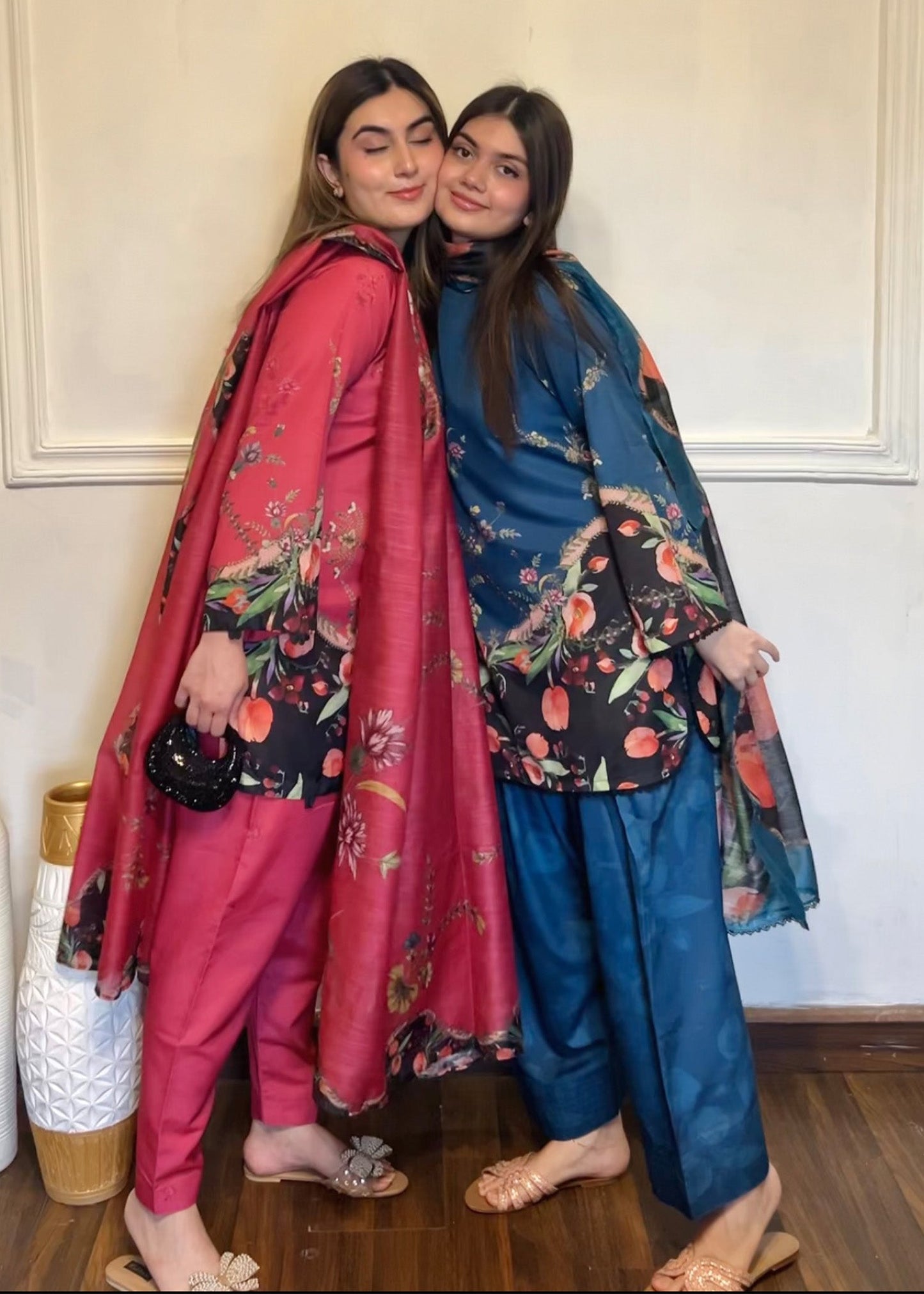Steel Teal Designer Farshi Shalwar with Laces Online in Dubai UAE Abudhabi Ajman Sharjah