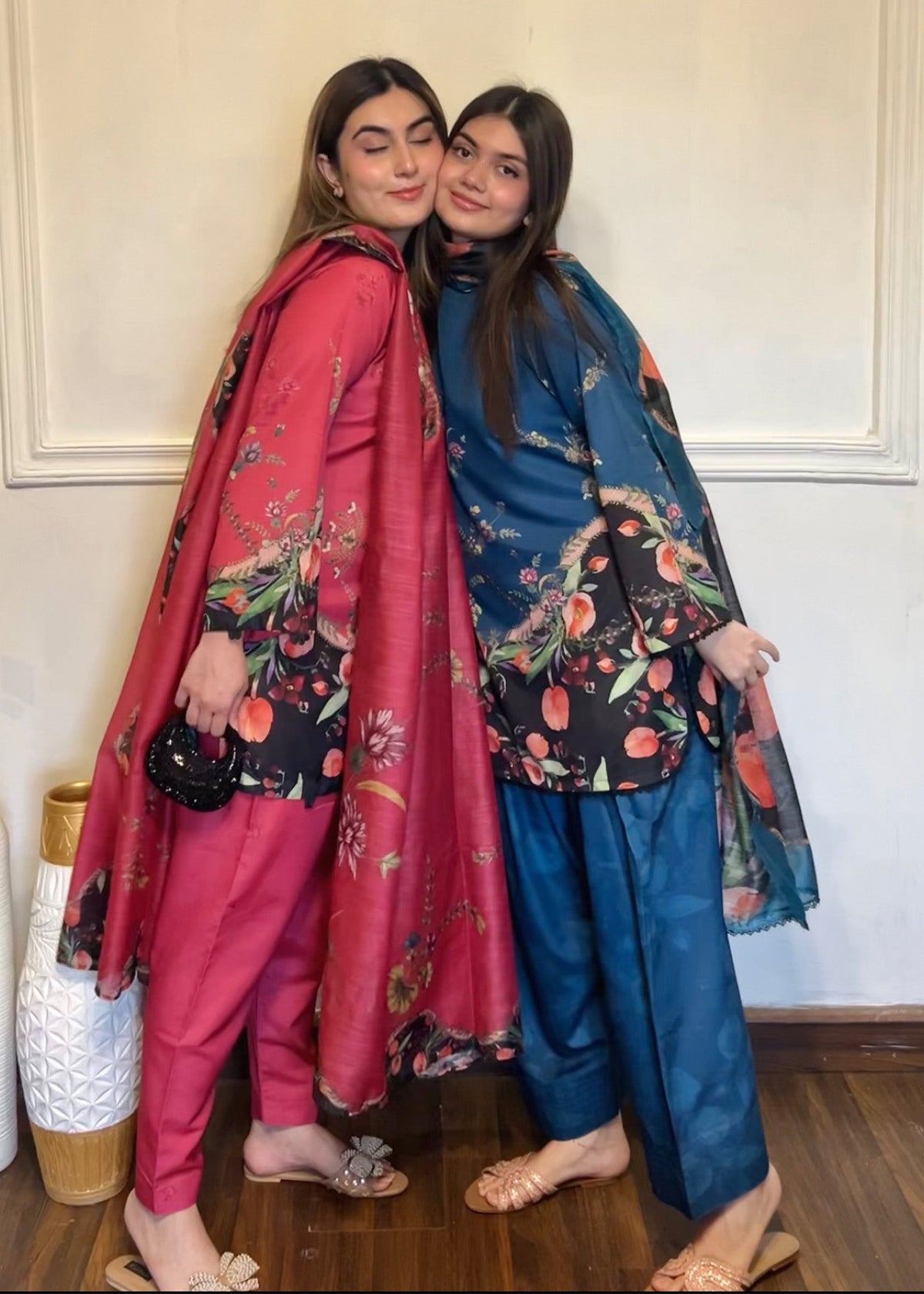 Steel Teal Designer Farshi Shalwar with Laces Online in Dubai UAE Abudhabi Ajman Sharjah