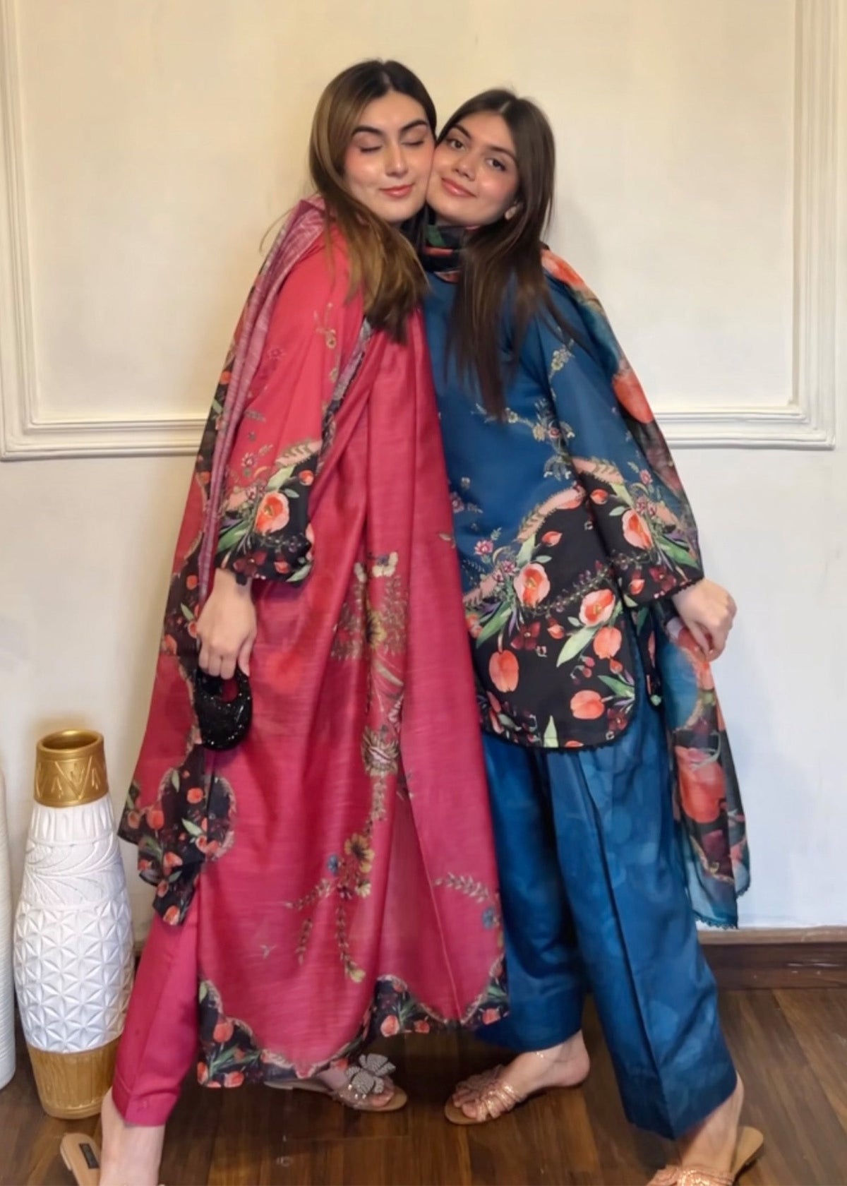 Steel Teal Printed Farshi Shalwar with Dupatta Online in UK USA Canada