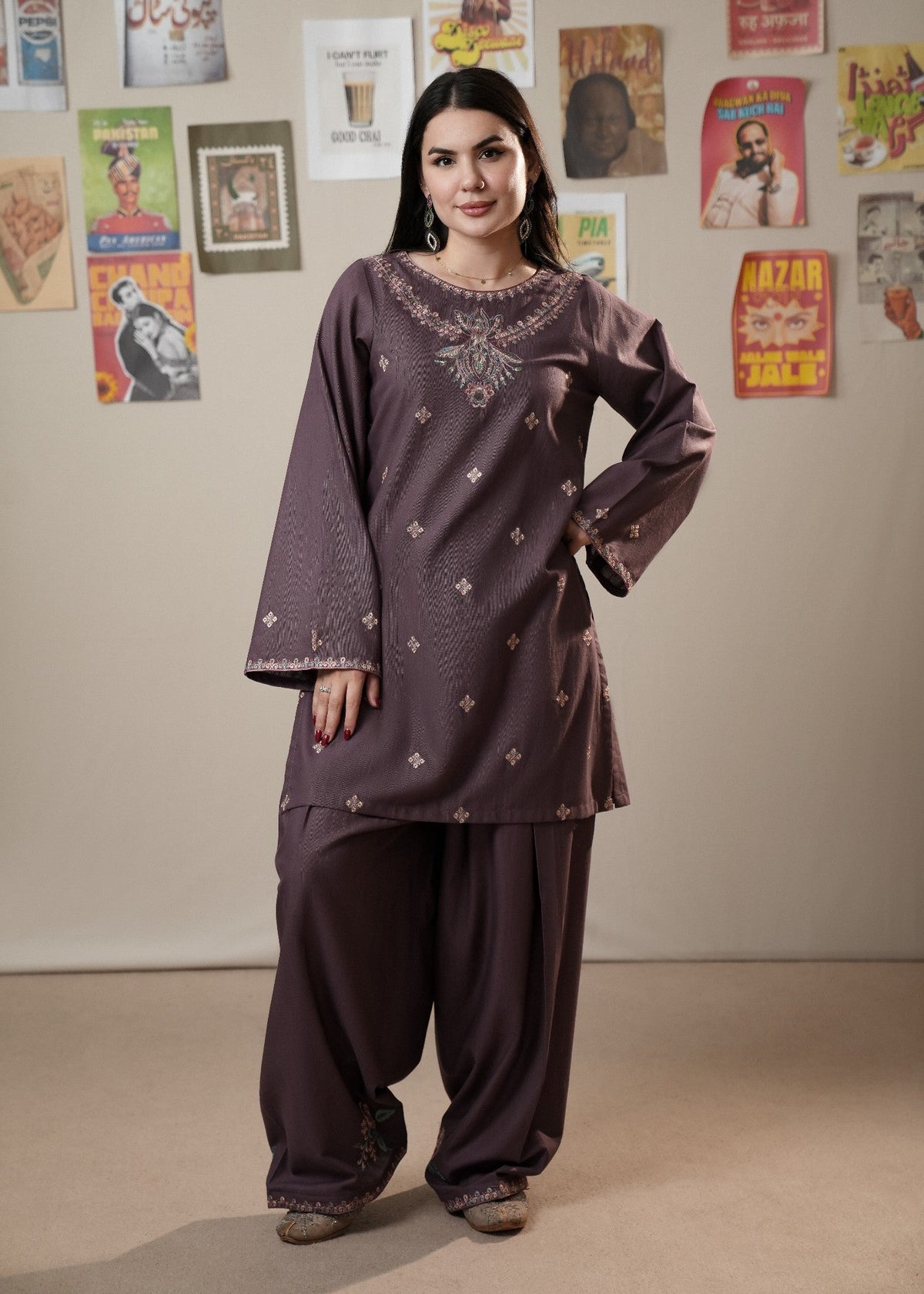 Stitched 3 Piece Slub Khaddar Farshi Shalwar Online in Dubai UAE Abudhabi Ajman Sharjah