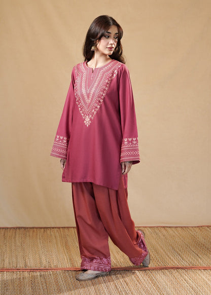 Stitched Hot Pink Slub Khaddar Kurta Set Online in KSA Riyadh Saudi Arabia Oman Bahrain Qatar