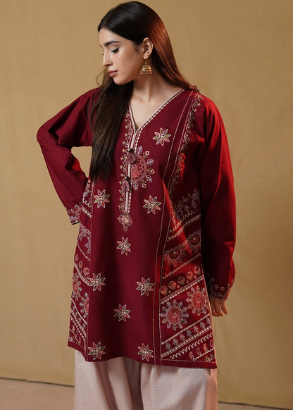 Stitched Maroon Embroidered Kurta Set with Farshi Shalwar Online in Sri Lanka India Australia